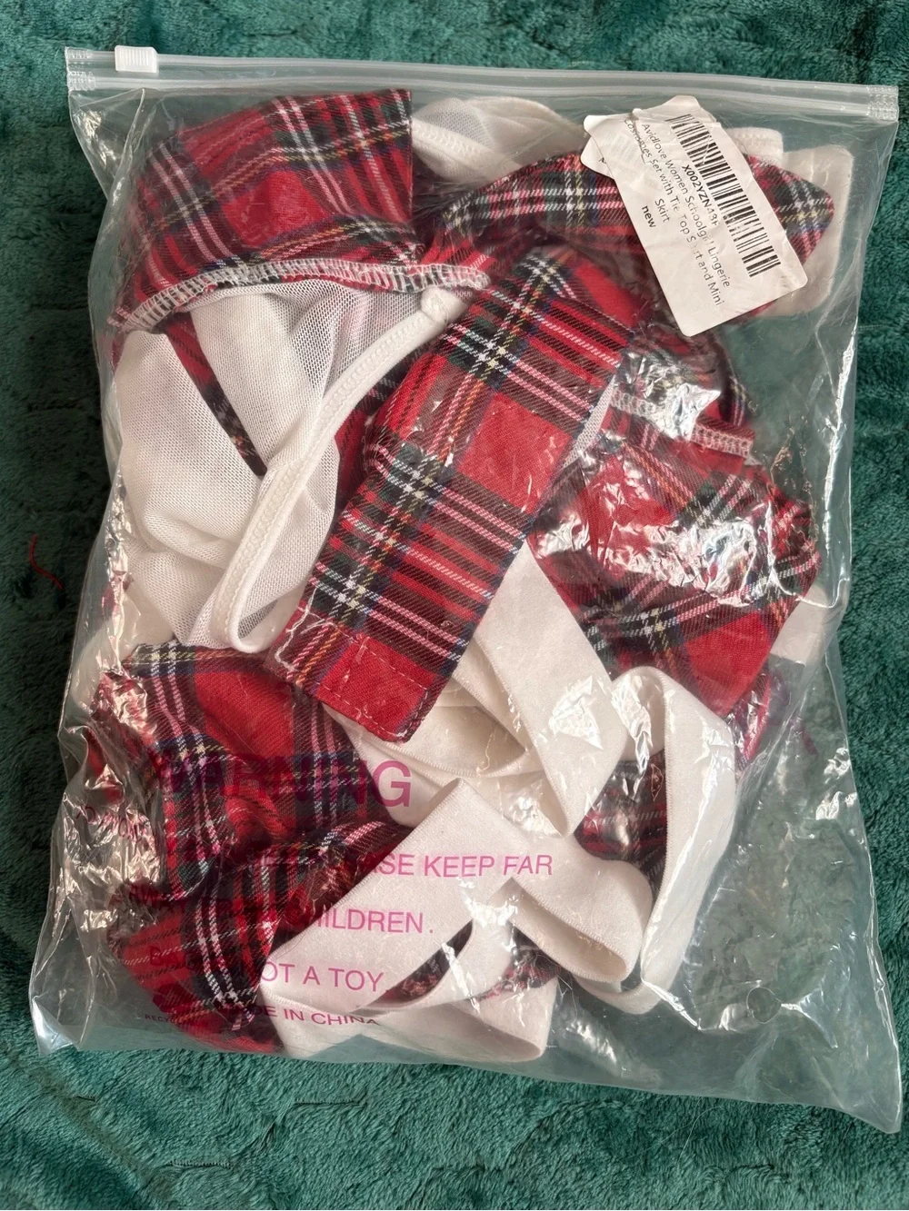 Red and White Plaid Two-Piece Sexy Lingerie Schoolgirl Matching Set with Skirt